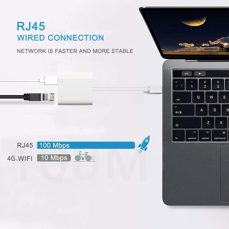 Giochem USB-C Ethernet Adapter with Charging - Portable LAN Network Adapter Compatible for iPhone 15 Pro/Max/Plus, MacBook Pro/Air 2018, Samsung, iPad and More - Image 3